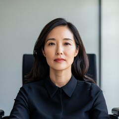 Poster - Modern Inclusive Leadership Portrait Asian Woman in Wheelchair Leading Boardroom - Empowerment, Corporate Governance and Diversity in Business Settings