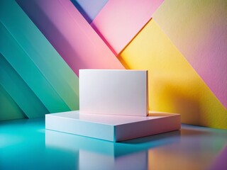 Poster - Minimalist Business Card Mockup: Pastel Geometric Background, White Podium