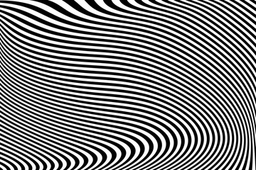 Wall Mural - wavy lines op art pattern with 3d illusion effect. black and white texture. abstract halftone backgr