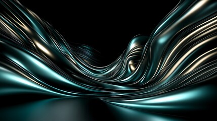 Abstract Teal And Silver Metallic Fluid Waves