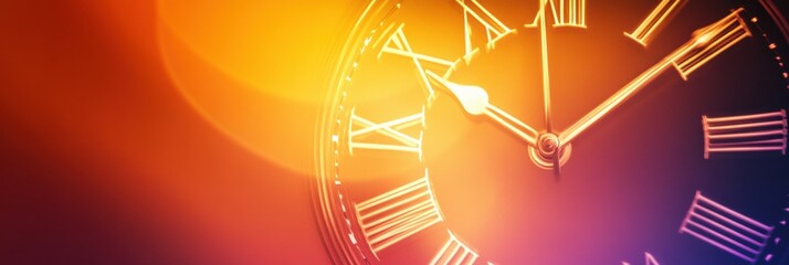 Aufkleber - Bright close up of a vintage clock displaying the time with artistic light reflections in a warm color palette. Generative AI