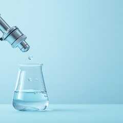 Fototapete - Minimalist Scientific Aesthetic Digital Microscope Analyzing Water Sample in Glass Beaker - Innovative Environmental Research and Sustainable Technology Educational Tools