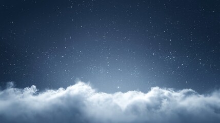 Wall Mural - Serene Night Sky with a Deep Blue Gradient, Scattered Stars, and a Layer of Soft, White Clouds Creating a Tranquil and Dreamlike Celestial Atmosphere