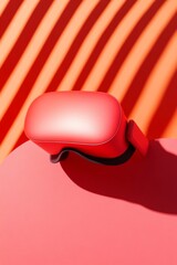 Poster - Sleek Virtual Reality Headset in Vibrant Coral Red with Modern Geometric Design - Innovative Tech Accessory for Immersive Experiences and Business Applications