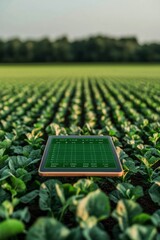 Poster - Biophilic Tech-Agriculture Tablet Displaying Crop Analytics on Green Field - Precision Farming for Sustainable Agri-Tech Solutions and Smart Data Integration