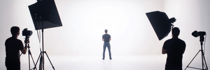 Poster - Minimalist Studio Setup Professional Lighting and Camera Gear - Modern Visual Content Production and Creative Media Industry Solutions