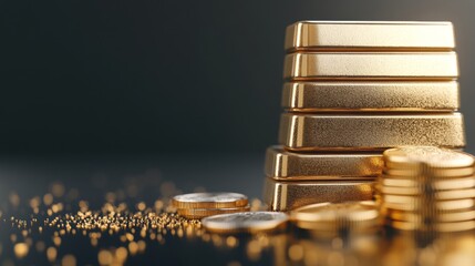 Aufkleber - Luxe Metallic Spotlight Gold Bars and Silver Coins on Black for Premium Financial Content and Investment Strategy Enhancement