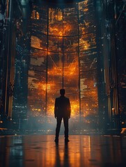 Poster - futuristic boardroom meeting with floating equity discussions