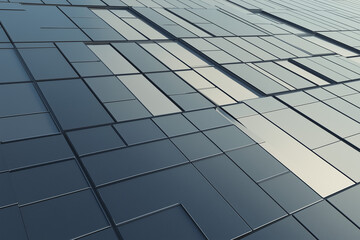 Poster - Abstract Steel Tiles: An image showcasing an abstract arrangement of metallic tiles in varying shades of grey and silver, creating a dynamic and modern visual effect.