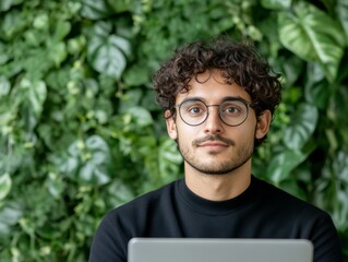 Aufkleber - Green Innovation Forum Young Indian Entrepreneur Unveiling Sustainable Packaging Concepts in Modern Eco-Friendly Workspace for Business Growth and Climate Action