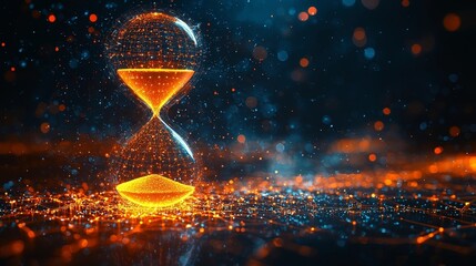 Poster - Glowing Digital Hourglass Shaped Progress Bar with Sand Falling and Bar Filling Simultaneously