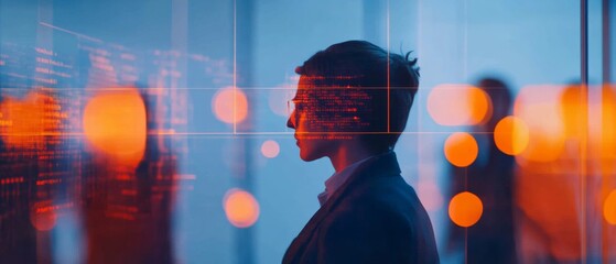 Fototapete - Futuristic Data Visualization Holographic Business Graph in High-Tech Office - Strategic Insights and Decision-Making Tools for Modern Business Innovation