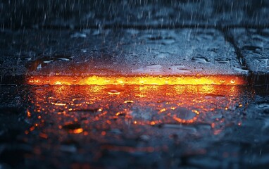 Poster - Glowing Rainbow Progress Bar with Raindrops Filling the Weather Themed Loading Concept