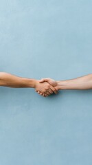Aufkleber - Minimalist Business Deal Visual Two Hands Shaking over Smooth Blue Background - Professional Trust Imagery and Modern Commercial Agreement Branding