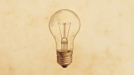 Aufkleber - Sketch of a classic light bulb design on a textured cream background. Generative AI