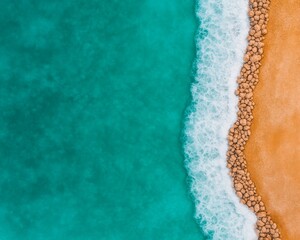 Aufkleber - Aerial Abstract Textured Ocean Meets Pebble Shores for Elegant Coastal Aesthetics in Eco-Friendly Marketing and Sustainable Tourism Promotions