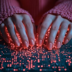 Aufkleber - Cyber Aesthetic Innovation Female Hands Typing on Glowing Circuit Board - Visualizing Hardware Encryption and Digital Security for Tech Industry Professionals
