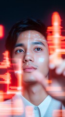 Leinwandbilder - Glitch Art in Business Innovation Digitally Distorted Portrait of Young Male Entrepreneur with Pitch Deck - Tech-Savvy Creative Ideation and Marketing Visualization
