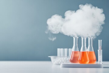 Leinwandbilder - Modern Science Visualization Sleek Lab Setup with Glass Beakers and Vapor - STEM Education and Environmental Innovation for Eco-Friendly Research and Digital Content