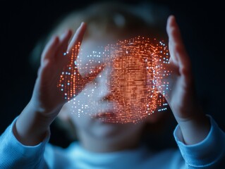 Aufkleber - Interactive Augmented Reality Child Engages with Holographic Touch Display for Innovative Learning in Education - Digital Immersive Experience and Future-Ready Tech in Classrooms