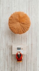 Leinwandbilder - Minimalist Office Design Overhead View of Wooden Desk with Laptop and Documents in Bright Workspace - Modern Productivity and Collaborative Business Environment