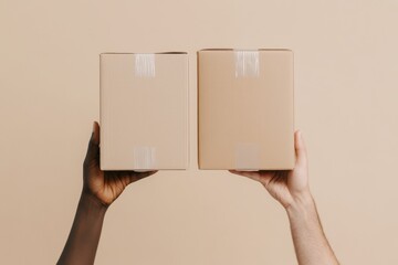Poster - Minimalist Delivery Visual Diverse Hands Holding Cardboard Packages - Seamless Logistics and User Experience For Modern E-Commerce Solutions and Inclusive Branding Strategy
