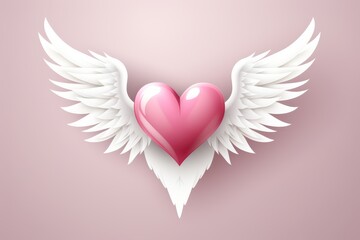 Poster - Airy and joyful heart with wings design in red, pink, and white on a clean background