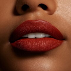 Poster - Contemporary Beauty Focus Vibrant Red Matte Lips for Digital Marketing and Cosmetic Display - Enhancing Modern Makeup Trends and Multicultural Visual Merchandising