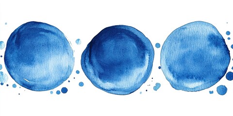 Poster - Bright blue watercolor circles with splashes in a creative design suitable for backgrounds or decorative elements