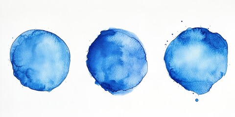 Poster - Watercolor circles in shades of blue arranged in a horizontal line on white background