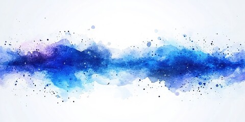 Poster - Vibrant blue abstract watercolor splash with hints of purple and white, showcasing fluid design and artistic expression in a modern style