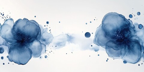 Poster - Beautiful blue floral artwork with watercolor effects and abstract design elements on a light background