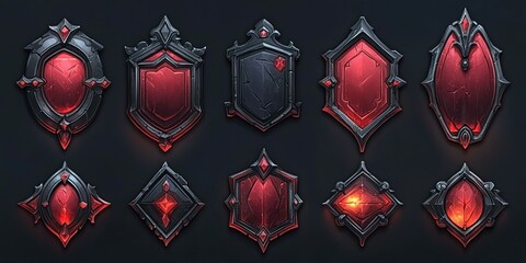 Poster - Decorative shields with red accents displayed in a digital art composition
