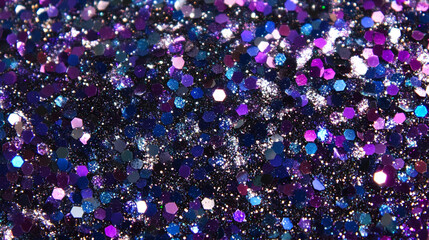 Wall Mural - a cosmic-themed glitter background with deep purple and blue tones, enhanced by bright silver and wh