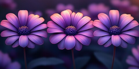 Poster - Vibrant purple flowers bloom together in a serene garden during twilight hours