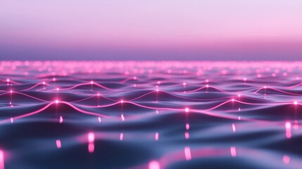 Poster - Futuristic Neon Network Abstract Mesh of Interconnected Nodes over Reflective Surface for Blockchain Visualization and Digital Marketing in Tech Industries
