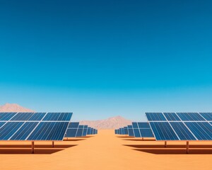 Poster - Minimalist Aesthetic Solar Farm Sleek Photovoltaic Panels on Earthy Terrain - Sustainable Energy Promotion for Modern Eco-Innovation and Business Efficiency