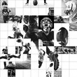 © master1305 - Mosaic collage of American football athletes in intense action, capturing energy of competition, strength, and teamwork. Helmet, ball, speed. Concept of sport, challenge, motion, strategy, victory