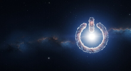 Poster - Power symbol in space with nebula. Power symbol with bright light in space. Power symbol in the universe
