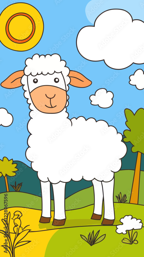 Cute Sheep Coloring Page for Kids in Minimalist Style with Clear ...
