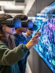 Aufkleber - Immersive Tech Collaboration Diverse Teen Team Innovates in VR with Holographic Interfaces for EdTech Solutions - Empowering Future-Ready Learning Environments
