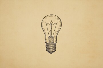Aufkleber - Vintage light bulb drawing on textured background showcasing elegant filament design in soft tones. Generative AI