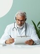© Ryzhkov - Virtual Healthcare Experience Mature Male Doctor in Modern Workspace with Green Accents - Remote Consultations and Digital Wellness Solutions