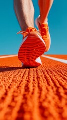 Poster - Dynamic Sportswear Promotion Athlete Stretching on Vibrant Track High-Performance Sneakers and Textured Surface for Active Lifestyle Branding in Fitness Industry