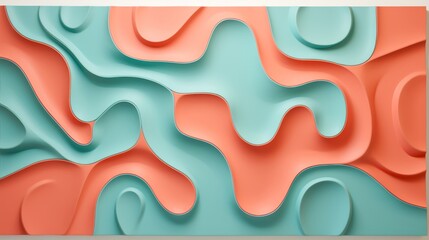 Poster - Vibrant curved lines  a modern art piece in energetic mint, coral, and lemon colors