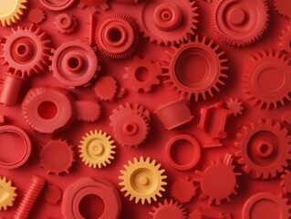 Poster - Industrial Red Aesthetic Detailed Rocket Engine Components on Aluminum - Cutting-Edge Propulsion Design for Aerospace Marketing and Engineering Innovation