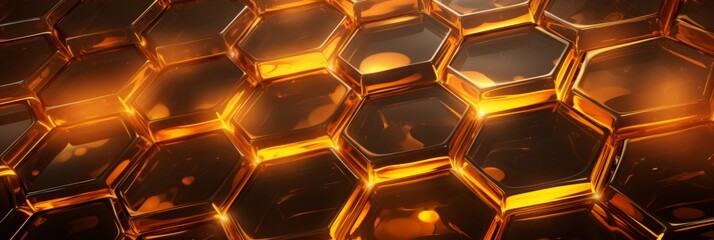 Poster - Translucent honeycomb hexagons with graphite outline against a bright orange background