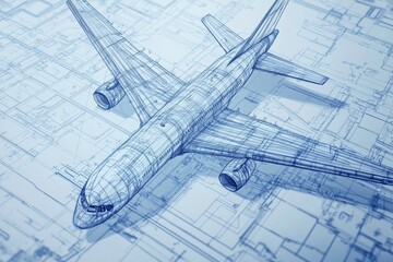 Leinwandbilder - Detailed technical blueprints showcase the design of a commercial airplane for engineering analysis and development. Generative AI