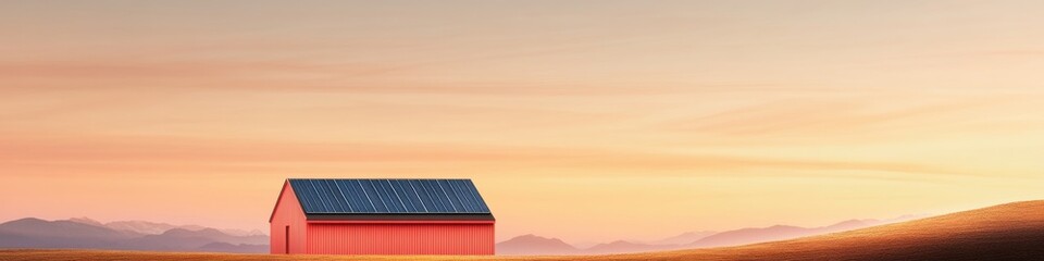 Aufkleber - Minimalist Solar Roofing on Rustic House - Eco-Friendly Energy Solutions and Sustainable Architecture Design for Modern Living
