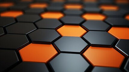 Poster - Graphite background with bright orange honeycomb hexagons for eye catching contrast effect